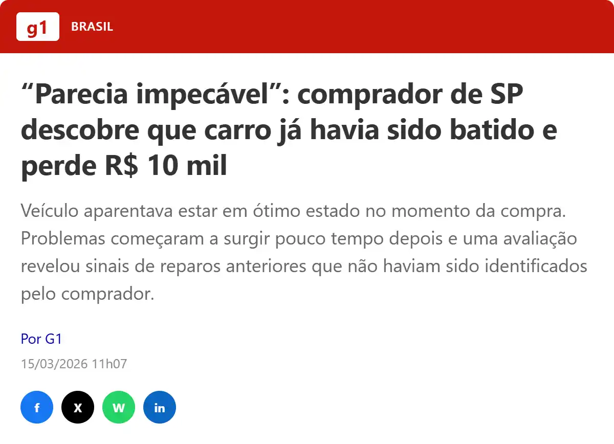 Matéria sobre comprador que descobriu reparos anteriores no carro usado